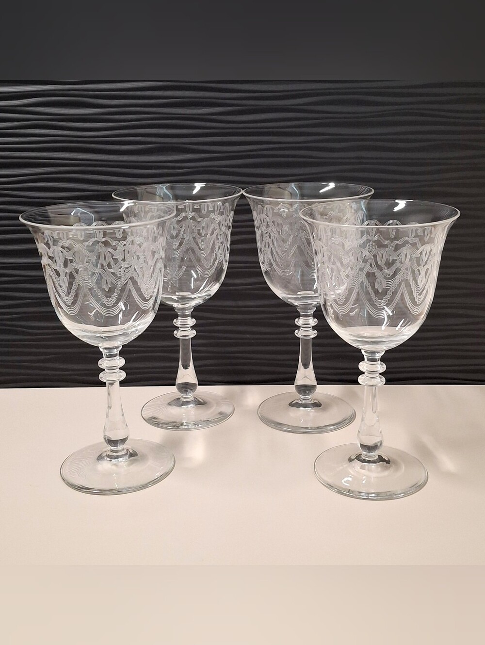 VTG Bryce Crystal Etched Water Wine Goblets Glasses Pattern 784 Set Of Four